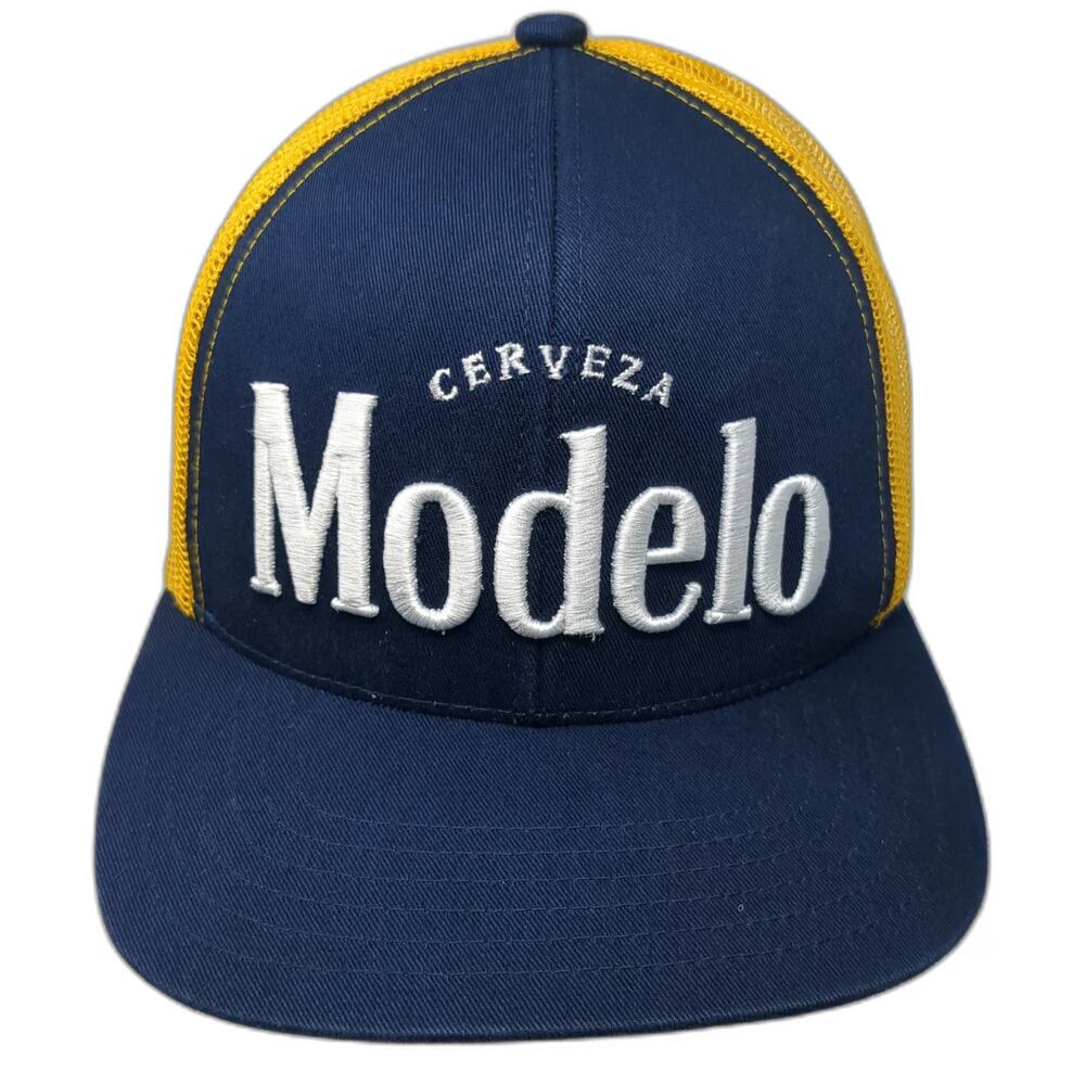 Modelo Trucker Hat Blue Yellow One Size Mesh Back Snapback Cerveza Beer Logo
